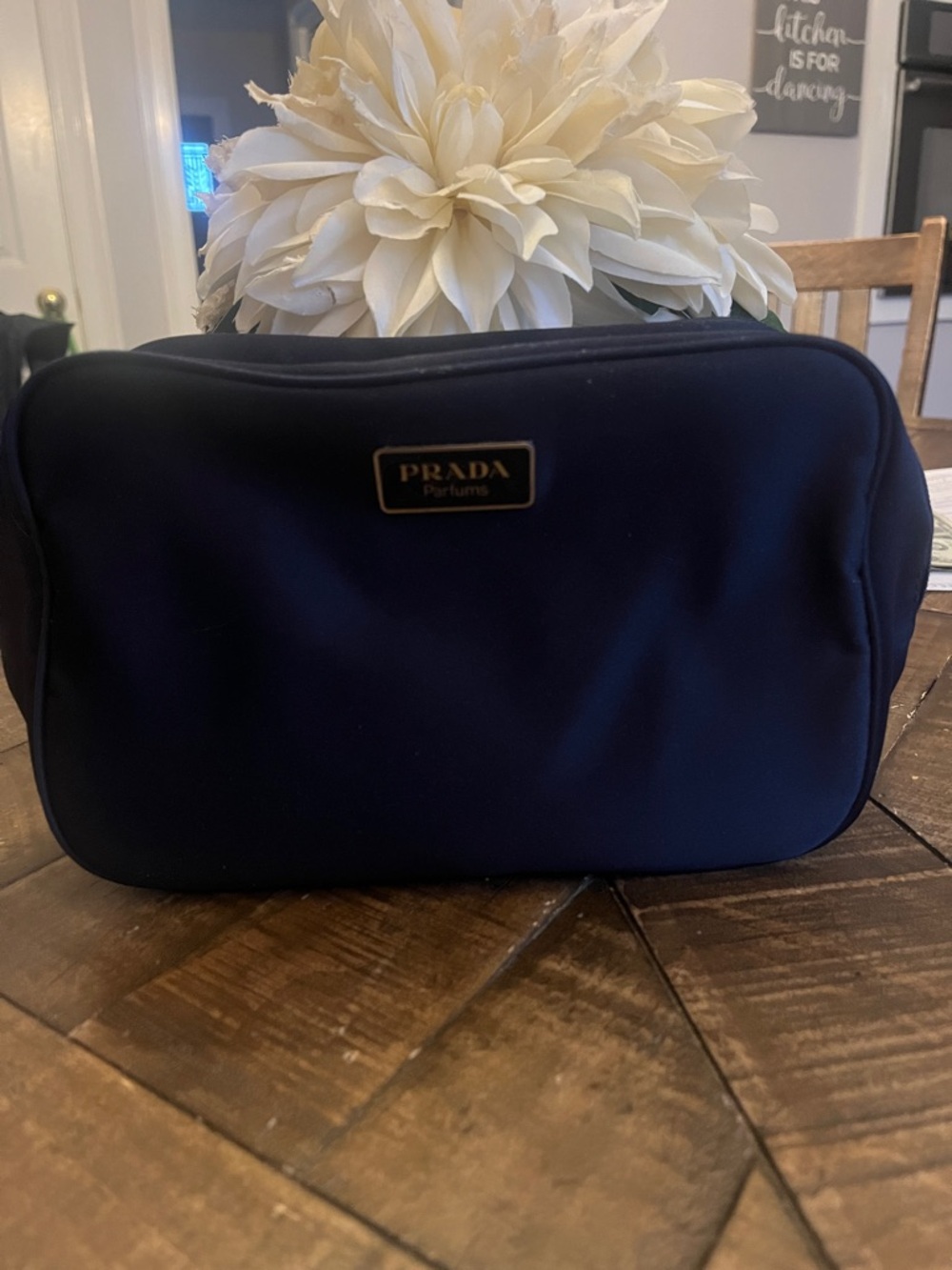 Prada parfums  Navy Blue satin Toiletry Case with Logo Plaque